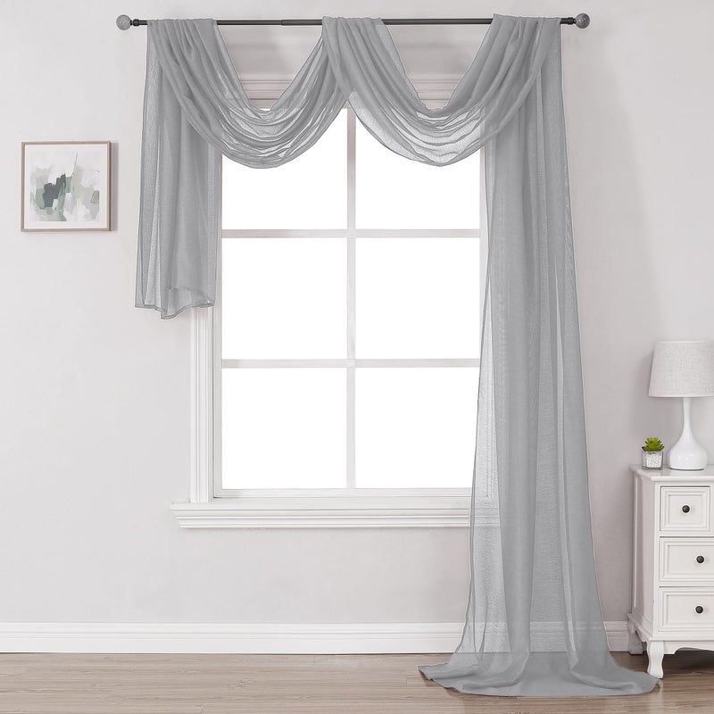 DONREN Grey Window Scarf for Background - Luxury Soft Sheer Scarf Add to Window Curtains for Enhanced Effect (52 by 216 Inch,1 Pack) - Image 1